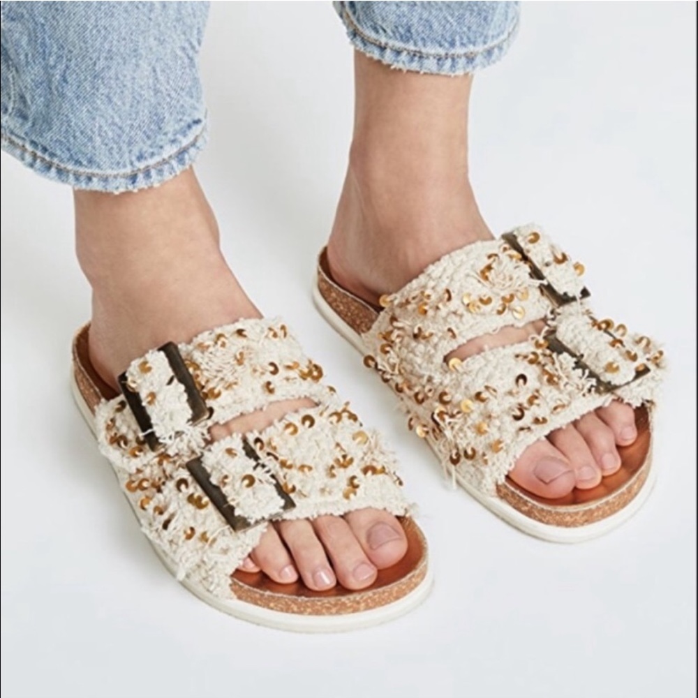 Free People✨Bali Shag Boho Sequined Cork Sandals